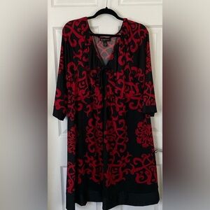 INC International Concepts Red and Black Printed Elbow Sleeve Dress Size 2X